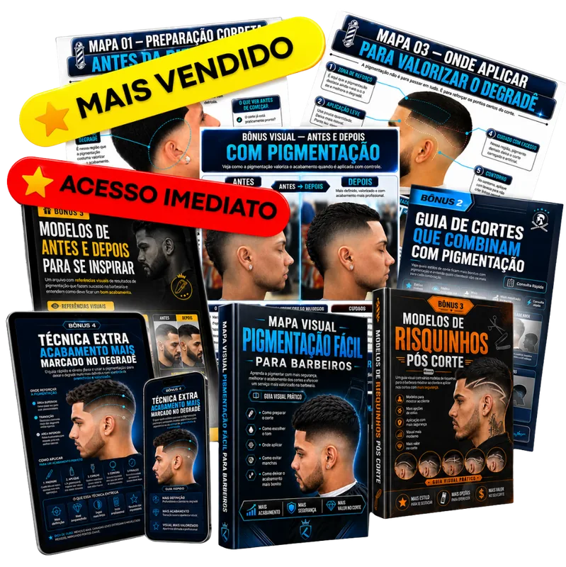 Mockup principal do Mapa Visual Pigmenta&ccedil;&atilde;o F&aacute;cil para Barbeiros